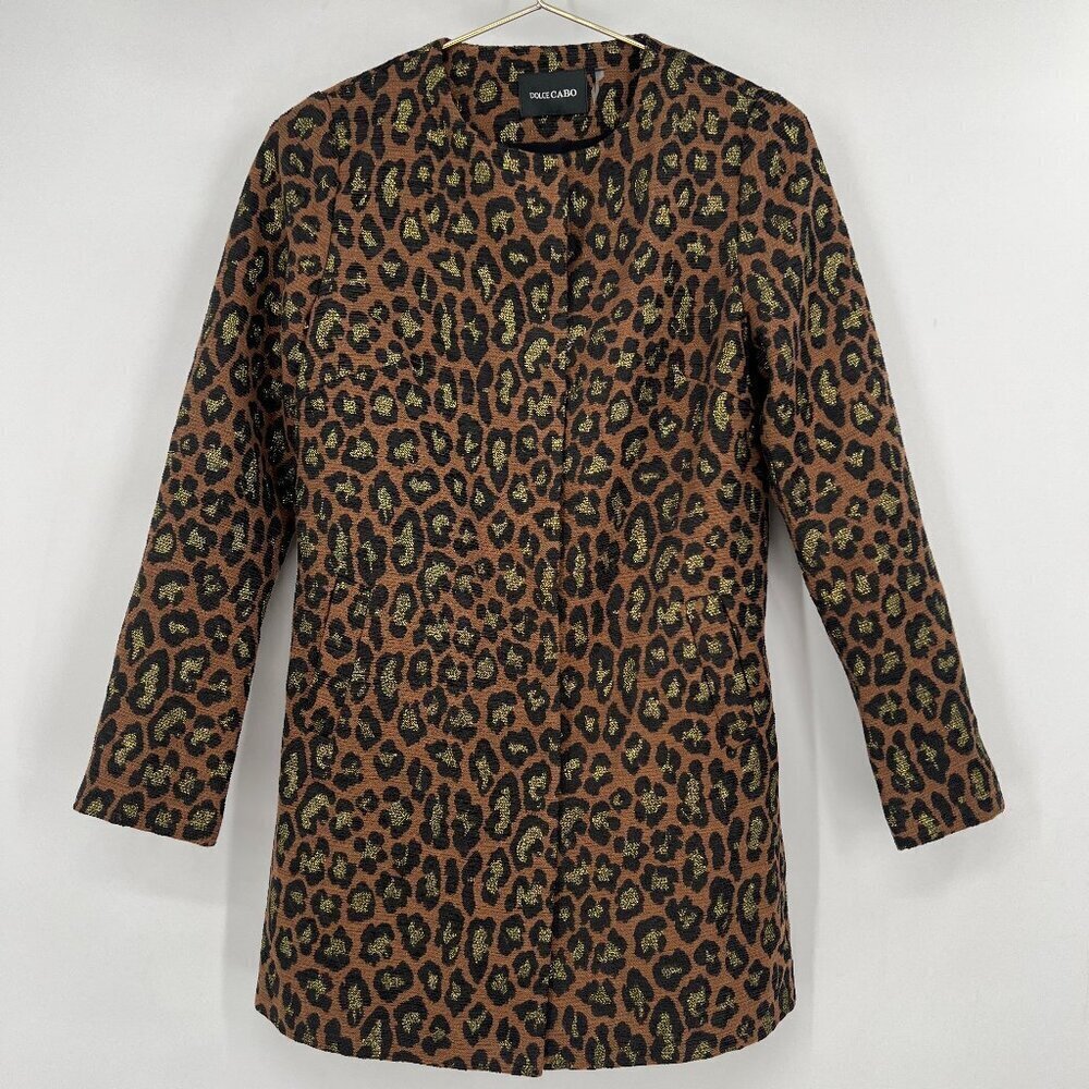 Dolce Cabo Leopard Print Long Coat – Brown/Gold – Size S
